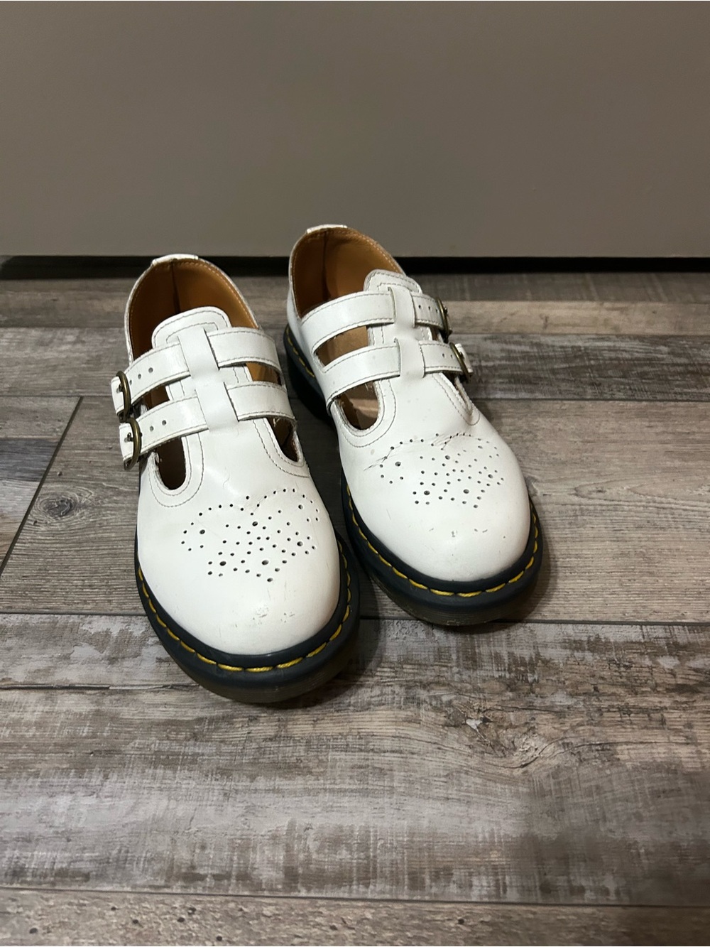Dr. Martens 8065 Smooth white Leather Mary Jane Shoes double buckle 8